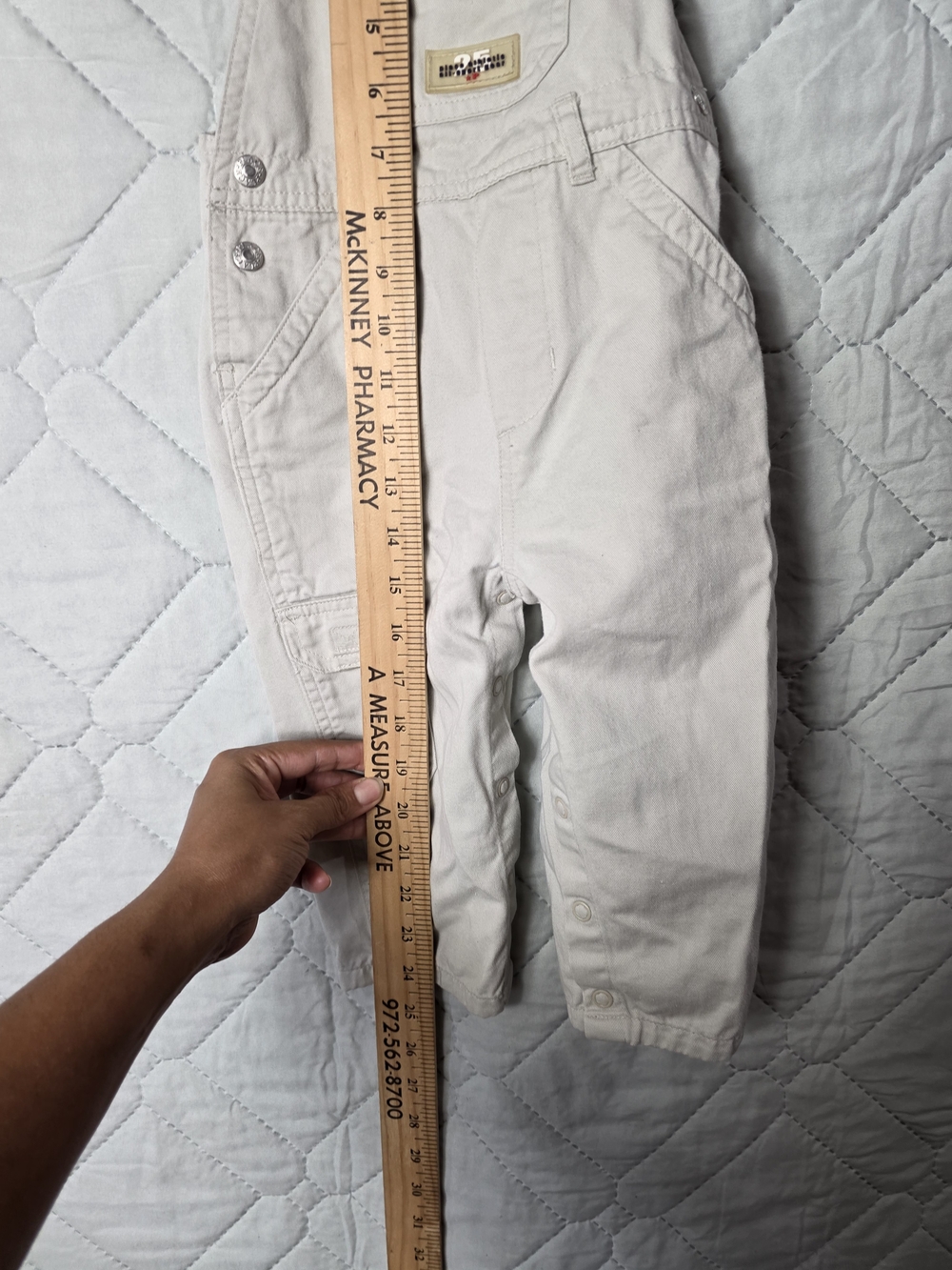 Place  Overalls Toddler Sz 18 Months Chino Cream Chambray Twill Vestbak - Picture 6 of 10